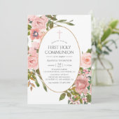 Invitation Première communion rose et or Rose (Debout devant)