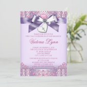Invitation Première communion rose et violet (Debout devant)