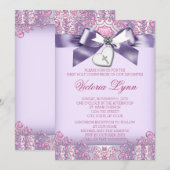 Invitation Première communion rose et violet (Devant / Derrière)