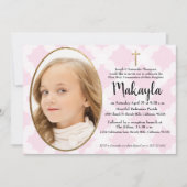 Invitation Première communion rose or blanc (Devant)