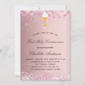 Invitation Première communion rose pâle parties scintillant l (Devant)
