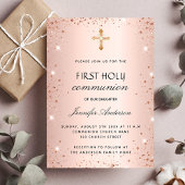 Invitation Première communion rose parties scintillant or lux