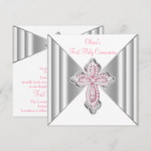 Invitation Première communion rose pour filles (Devant / Derrière)