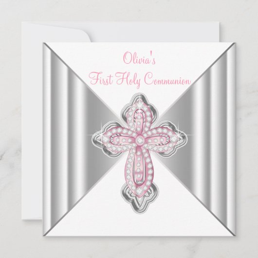 Invitation Première communion rose pour filles (Devant)