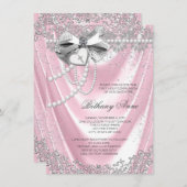 Invitation Première communion rose satin (Devant / Derrière)