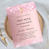 Invitation Première communion rousse rose parties scintillant