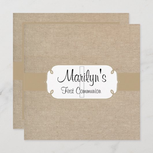 Invitation Première communion rustique de sable Brown et de b (Devant / Derrière)