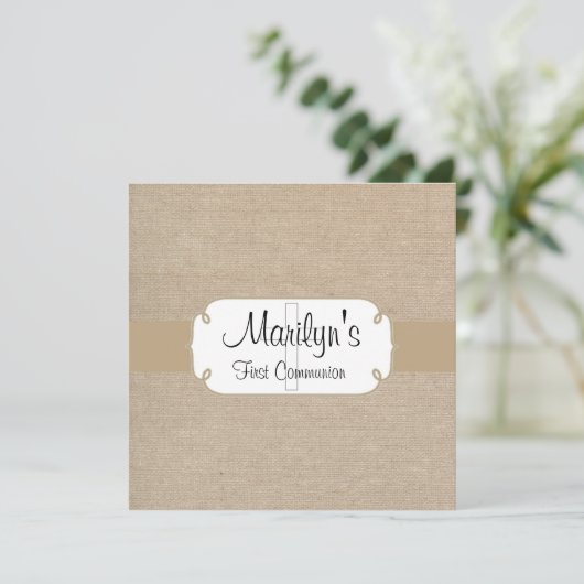 Invitation Première communion rustique de sable Brown et de b (Debout devant)