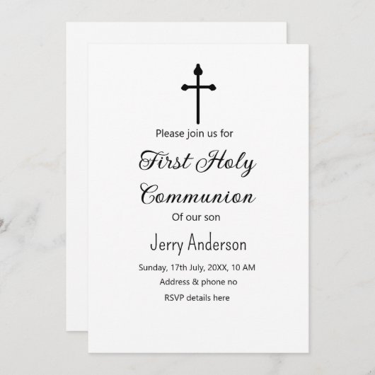 Invitation Première communion sacrée catholique simple QR min (Devant / Derrière)