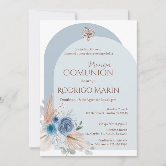 Invitation Première communion sacrée de Boho en Espagne (Devant)