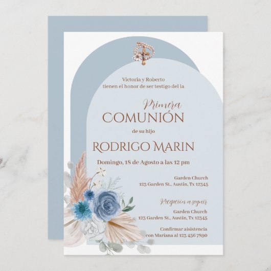 Invitation Première communion sacrée de Boho en Espagne (Devant / Derrière)