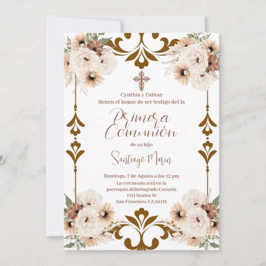 Invitation Première communion sacrée de Boho en Espagne (Devant)