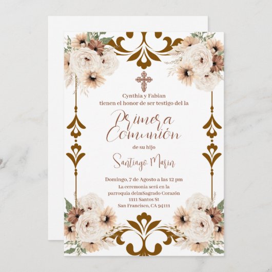 Invitation Première communion sacrée de Boho en Espagne (Devant / Derrière)