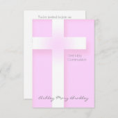 Invitation Première communion sacrée moderne en rose (Devant / Derrière)