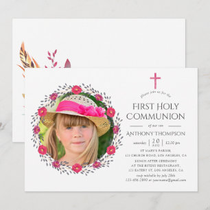Invitation Première communion safari floral aquarelle