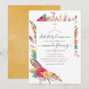 Invitation Première communion safari floral aquarelle