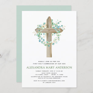 Invitation Première Communion Sage vert Eucalyptus