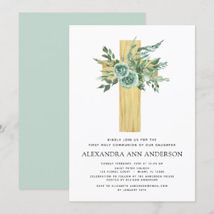 Invitation Première Communion Sage vert Eucalyptus
