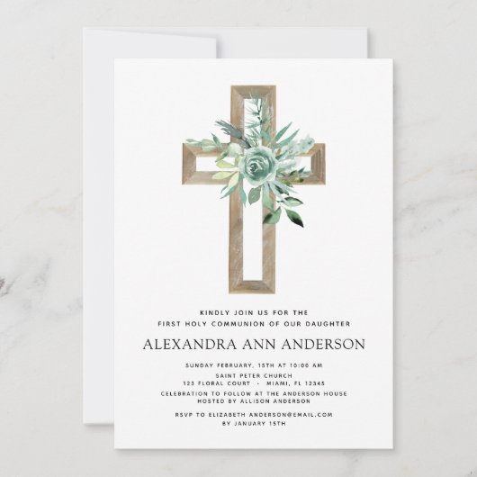 Invitation Première Communion Sage vert Eucalyptus Invi (Devant)
