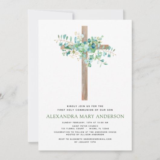 Invitation Première Communion Sage vert Eucalyptus Invi (Devant)