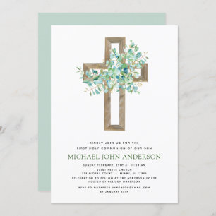 Invitation Première Communion Sage vert Eucalyptus Invi