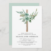 Invitation Première Communion Sage vert Eucalyptus Invi (Devant / Derrière)