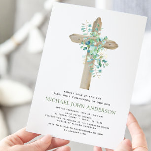 Invitation Première Communion Sage vert Eucalyptus Invi