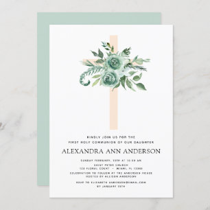 Invitation Première Communion Sage vert Eucalyptus Invi