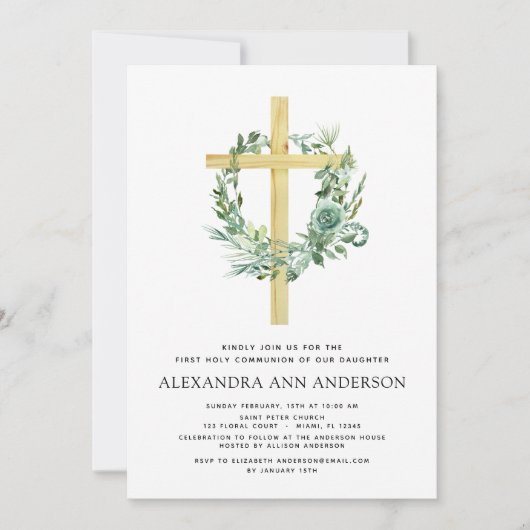 Invitation Première Communion Sage vert Eucalyptus Invi (Devant)