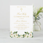 Invitation première communion sainte à fleurs blanches (Debout devant)