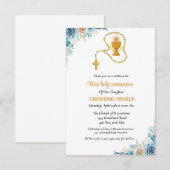 Invitation Première communion sainte aquarelle bleu floral (Devant / Derrière)