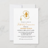 Invitation Première communion sainte aquarelle bleu floral (Devant)