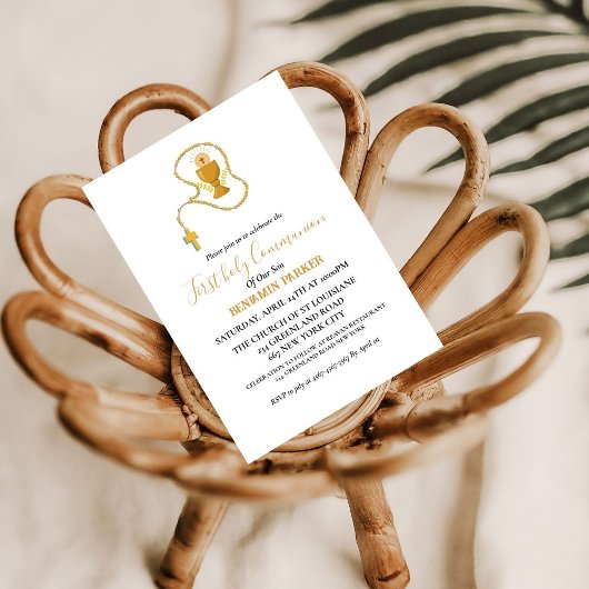 Invitation Première communion sainte aquarelle bleu floral