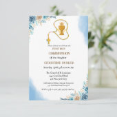 Invitation Première communion sainte aquarelle bleu splash fl (Debout devant)
