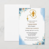 Invitation Première communion sainte aquarelle bleu splash fl (Devant / Derrière)