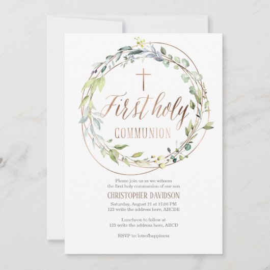 Invitation Première communion sainte, aquarelle, religieuse (Devant)