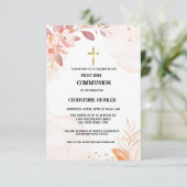 Invitation Première communion sainte aquarelle rose splash in (Debout devant)