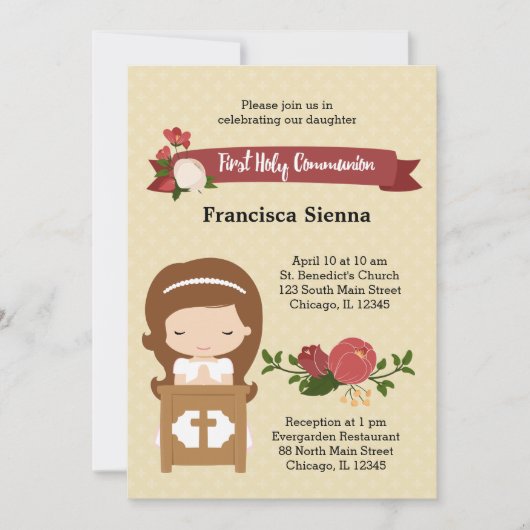 Invitation Première Communion sainte * choisir la couleur arr (Devant)