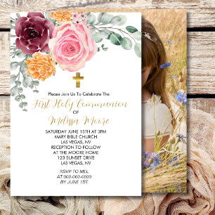 Invitation Première Communion Sainte Chute rose Bourgogne Flo