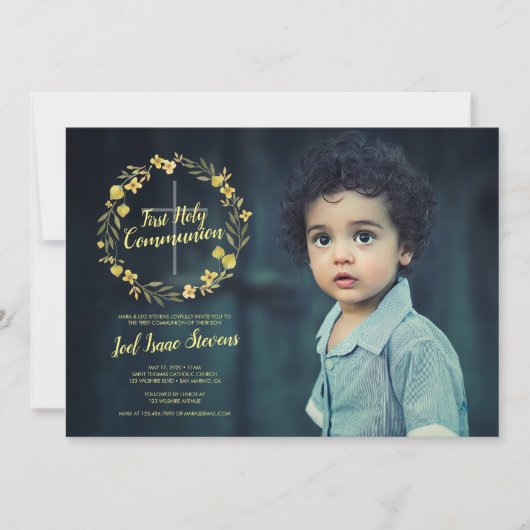 Invitation Première communion sainte de la couronne jaune (Devant)