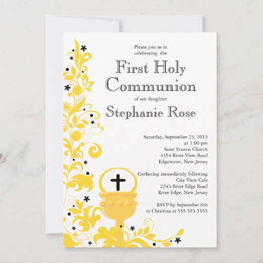 Invitation Première communion sainte de la flore jaune modern (Devant)