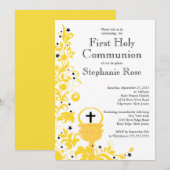 Invitation Première communion sainte de la flore jaune modern (Devant / Derrière)