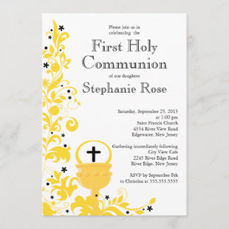 Invitation Première communion sainte de la flore jaune modern
