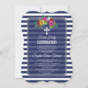 Invitation Première communion sainte de la marine florale tro