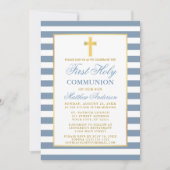 Invitation Première Communion Sainte Dusty Bleu Gravé Or (Devant)