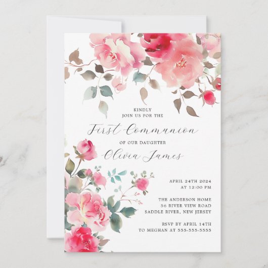 Invitation Première communion sainte en fleurs blanches (Devant)