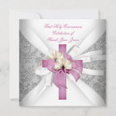 Invitation Première communion sainte fille Blanc Rose (Devant)