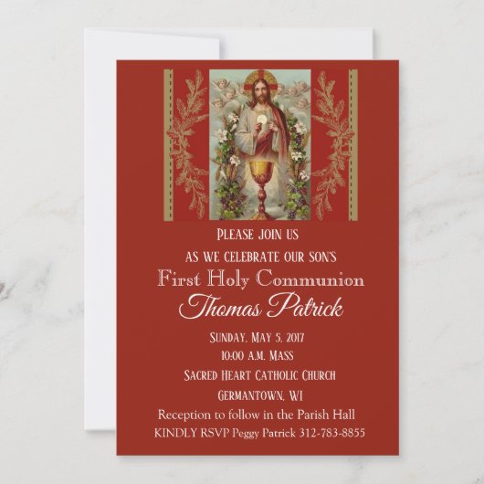 Invitation Première Communion Sainte Jésus Eucharistie Invita (Devant)