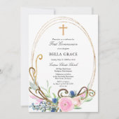 Invitation Première communion sainte rose et bleu (Devant)