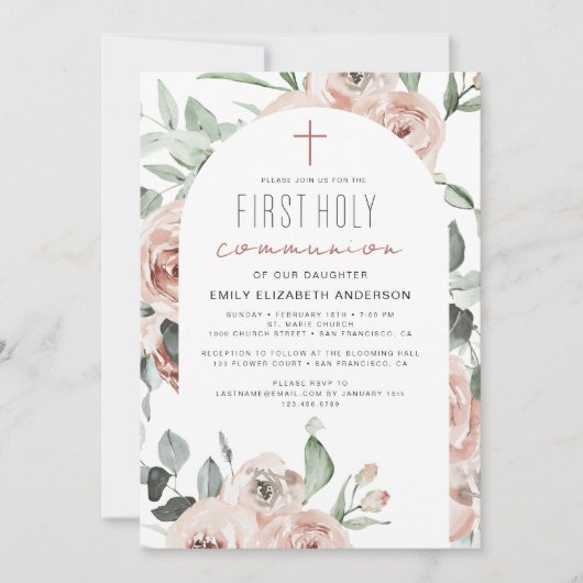 Invitation Première communion sainte rose pâle (Devant)